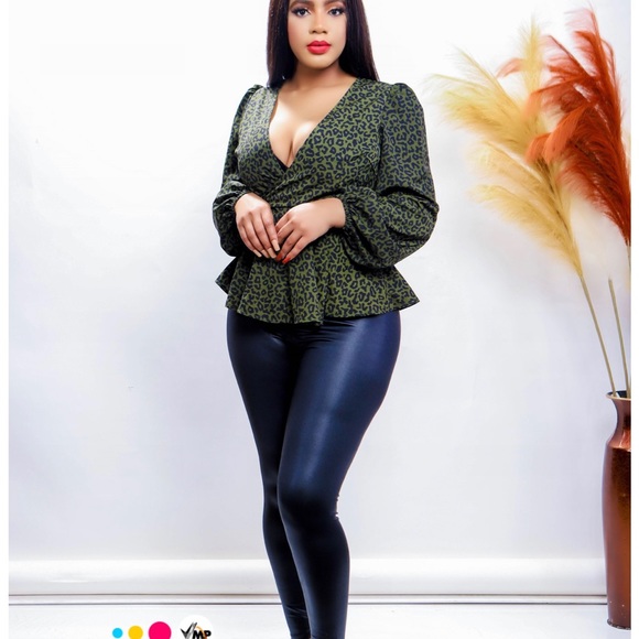 Surplice Neck Leopard Print Side Tie Blouse - Picture 3 of 4